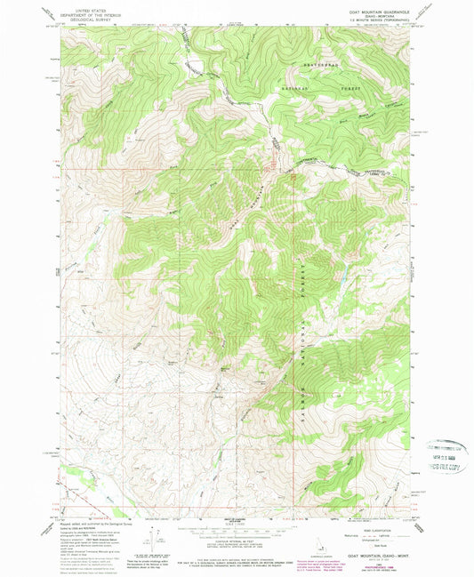 Classic USGS Goat Mountain Idaho 7.5'x7.5' Topo Map Image