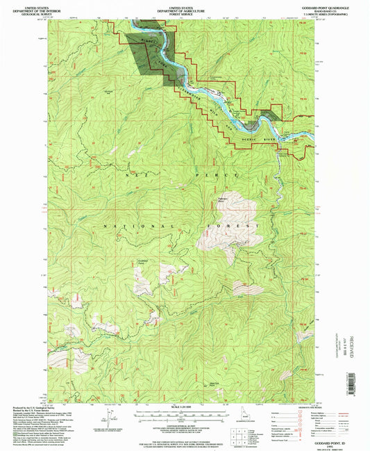 Classic USGS Goddard Point Idaho 7.5'x7.5' Topo Map Image