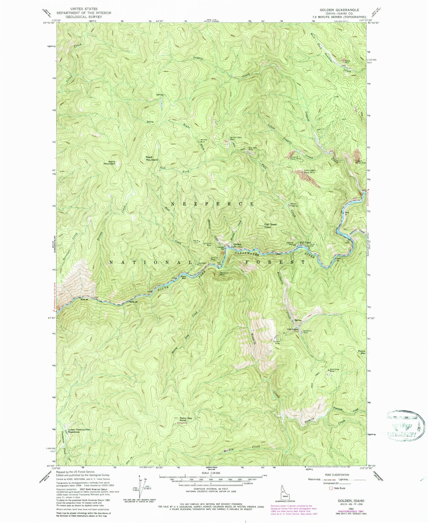 Classic USGS Golden Idaho 7.5'x7.5' Topo Map Image