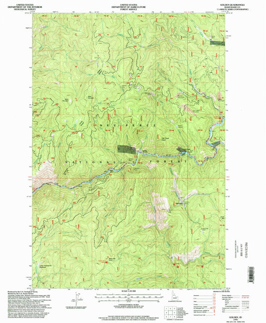 Classic USGS Golden Idaho 7.5'x7.5' Topo Map Image