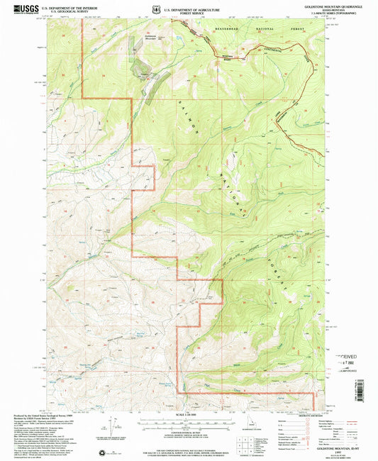 Classic USGS Goldstone Mountain Idaho 7.5'x7.5' Topo Map Image