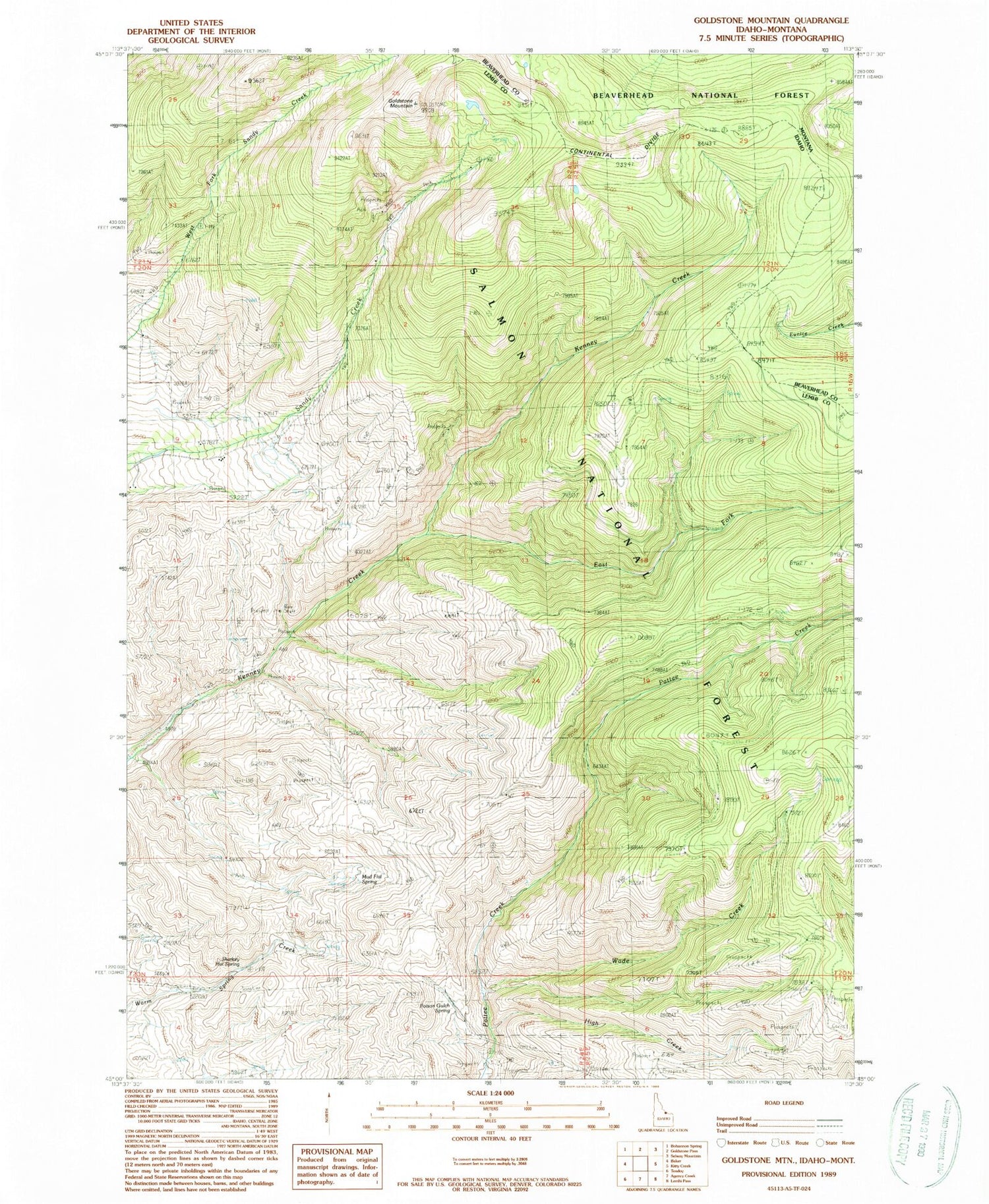 Classic USGS Goldstone Mountain Idaho 7.5'x7.5' Topo Map Image
