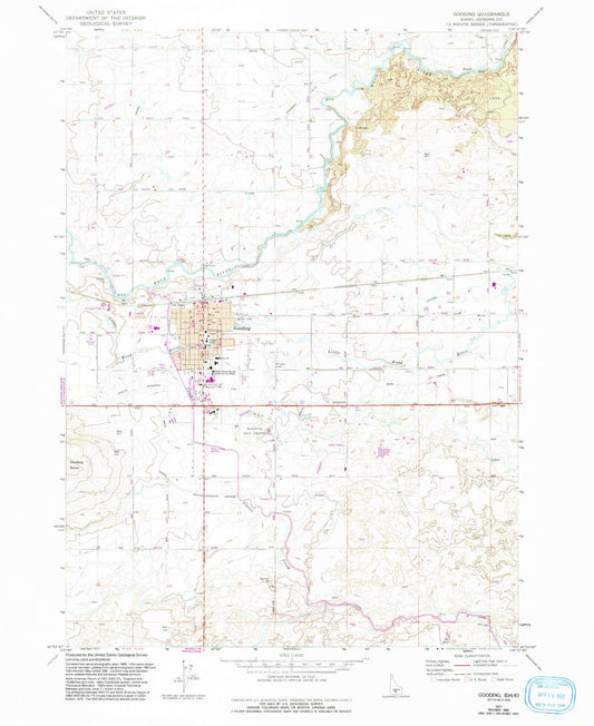 Classic USGS Gooding Idaho 7.5'x7.5' Topo Map Image