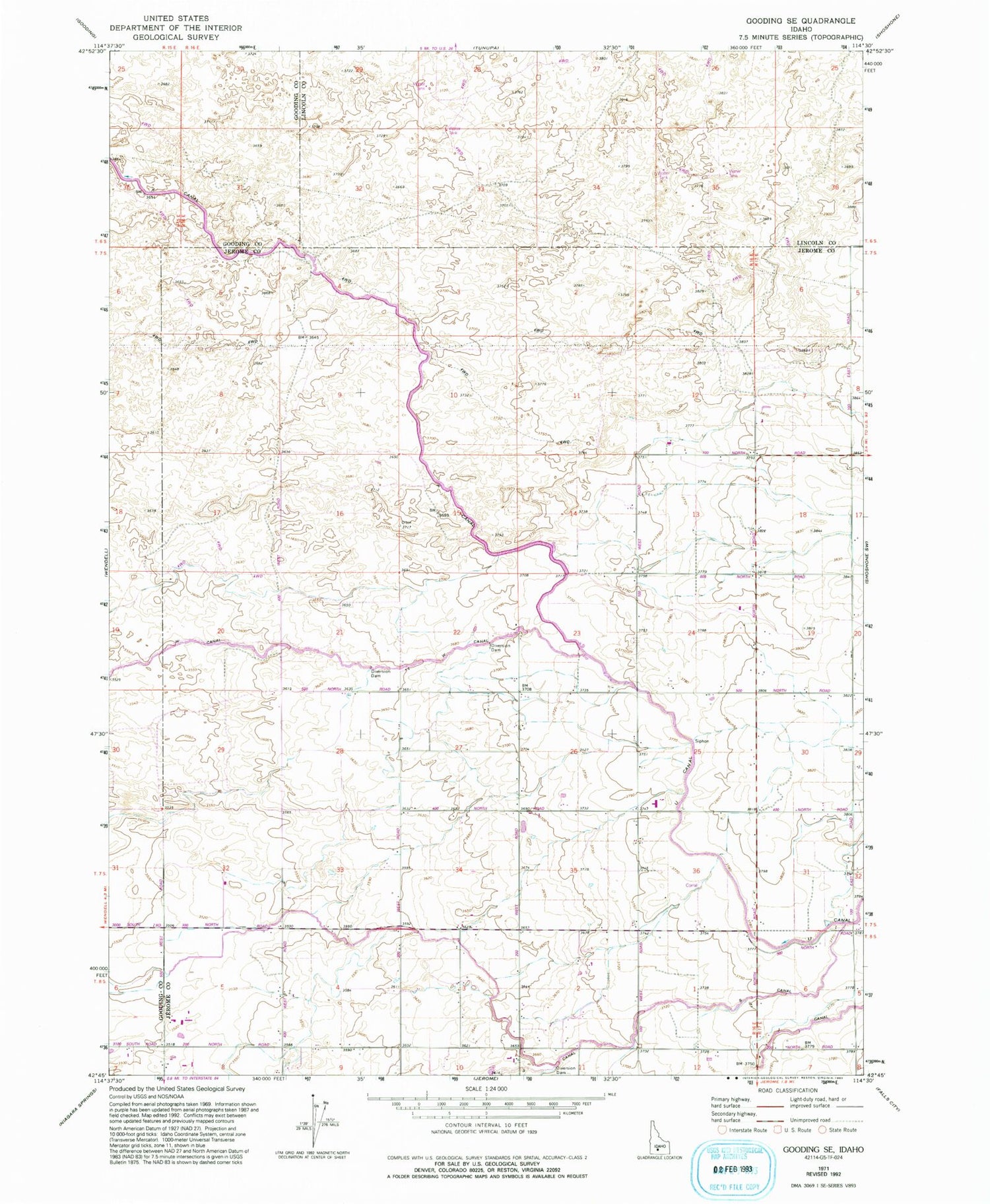 Classic USGS Gooding SE Idaho 7.5'x7.5' Topo Map Image