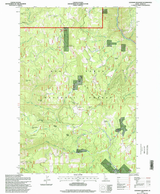 Classic USGS Goodwin Meadows Idaho 7.5'x7.5' Topo Map Image