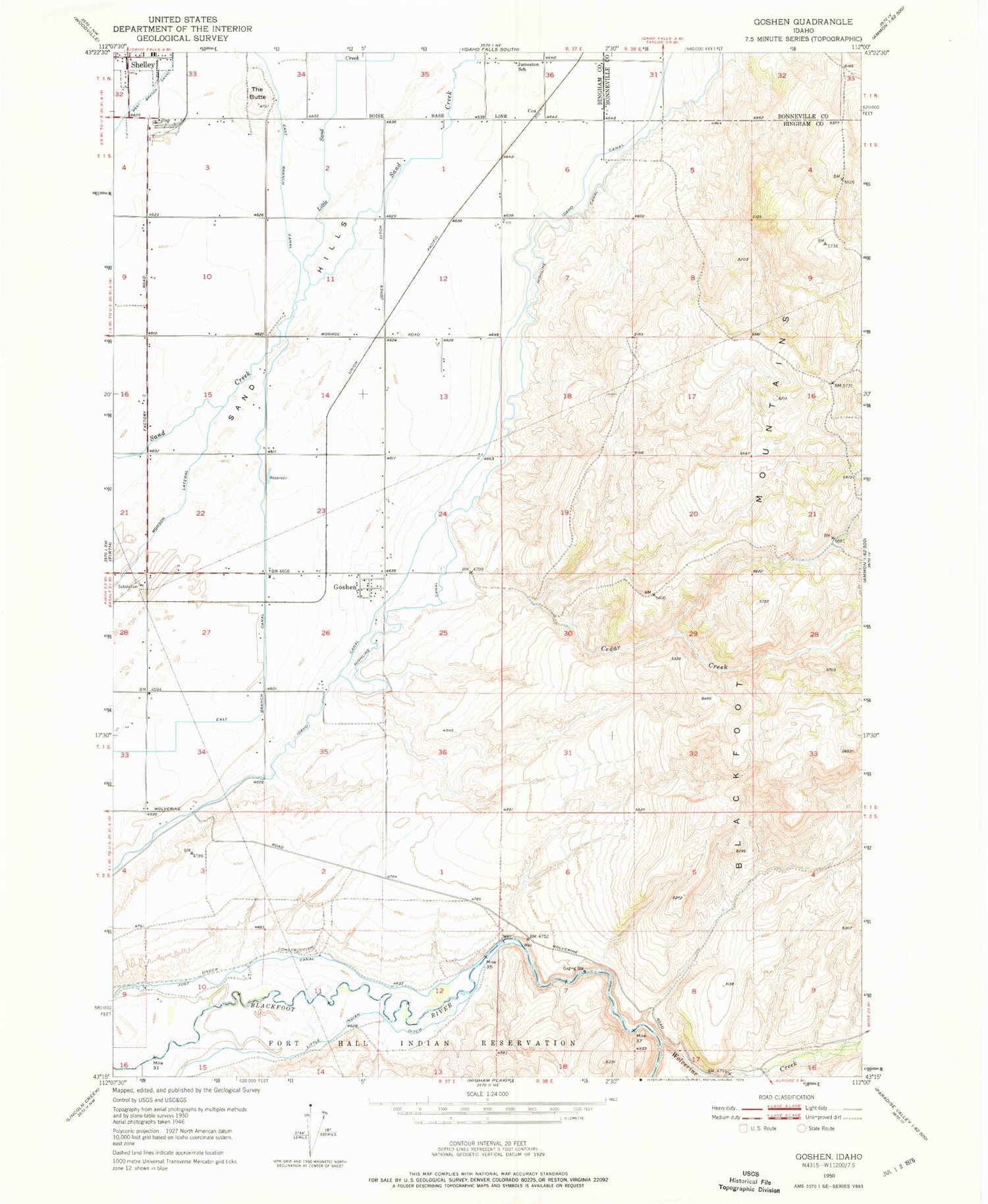Classic USGS Goshen Idaho 7.5'x7.5' Topo Map Image