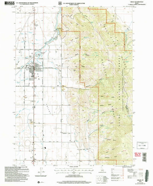 Classic USGS Grace Idaho 7.5'x7.5' Topo Map Image