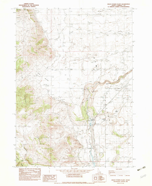 Classic USGS Grace Power Plant Idaho 7.5'x7.5' Topo Map Image