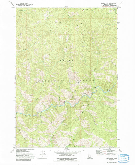 Classic USGS Grand Mountain Idaho 7.5'x7.5' Topo Map Image
