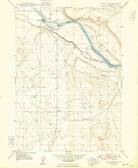 Classic USGS Grand View Idaho 7.5'x7.5' Topo Map Image