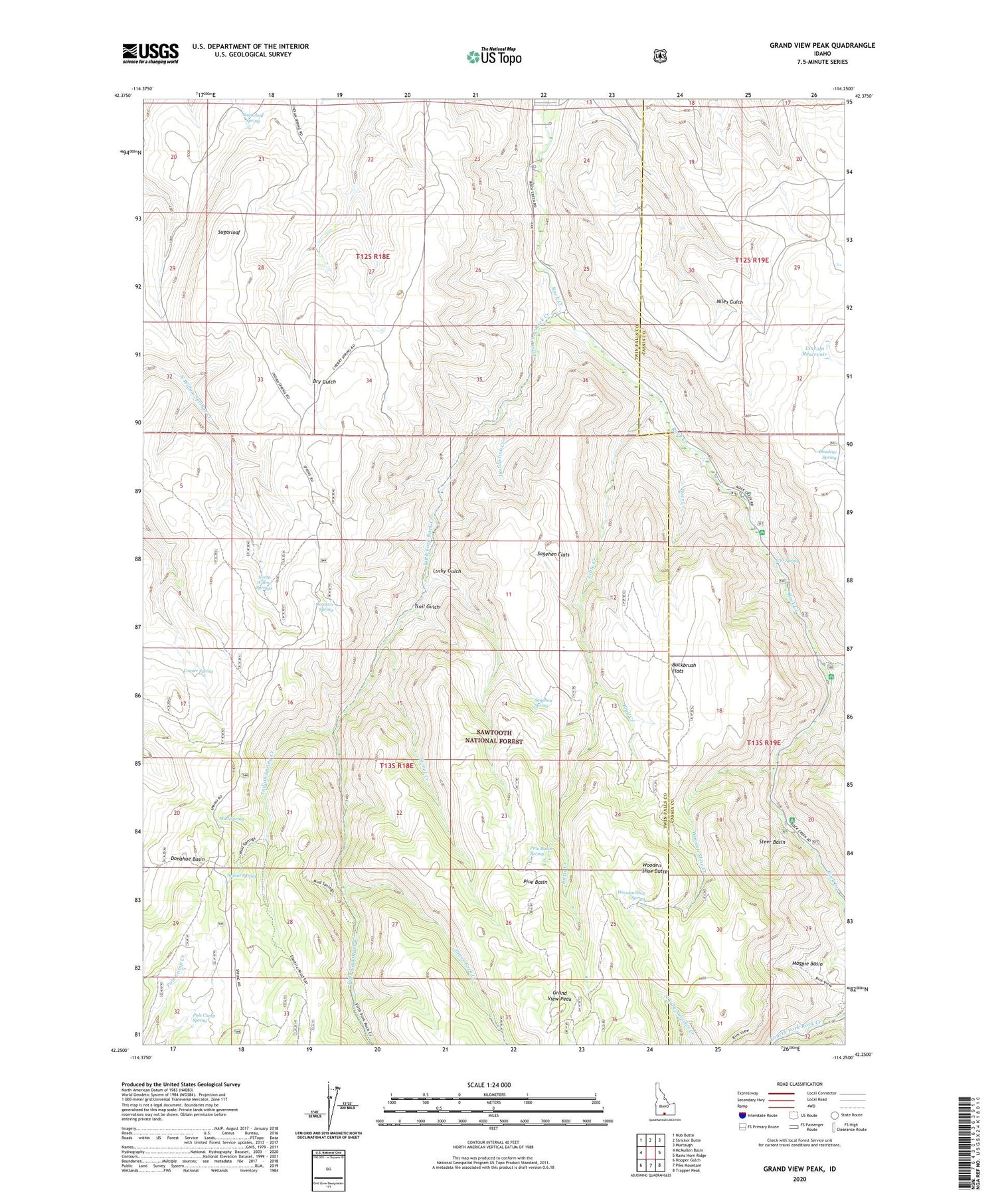 Grand View Peak Idaho US Topo Map Image