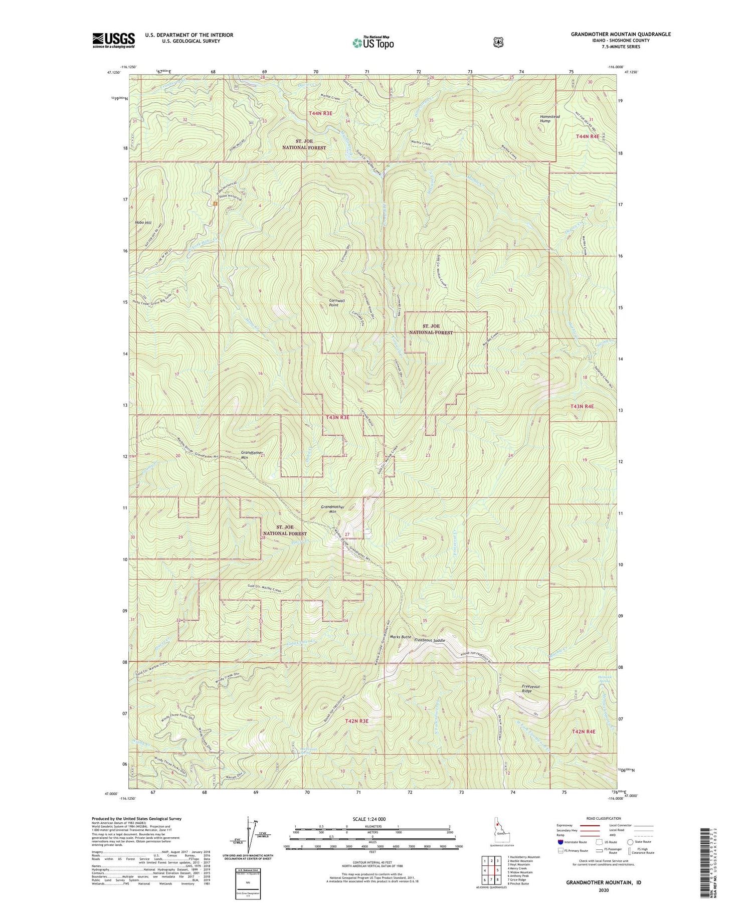 Grandmother Mountain Idaho US Topo Map Image