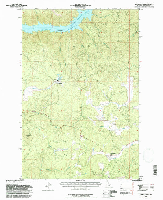 Classic USGS Grangemont Idaho 7.5'x7.5' Topo Map Image