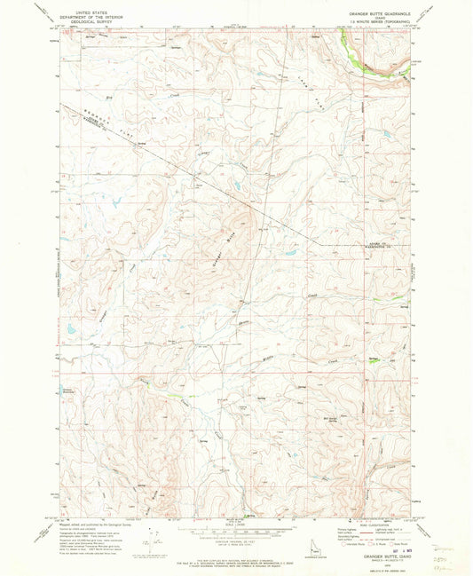 Classic USGS Granger Butte Idaho 7.5'x7.5' Topo Map Image