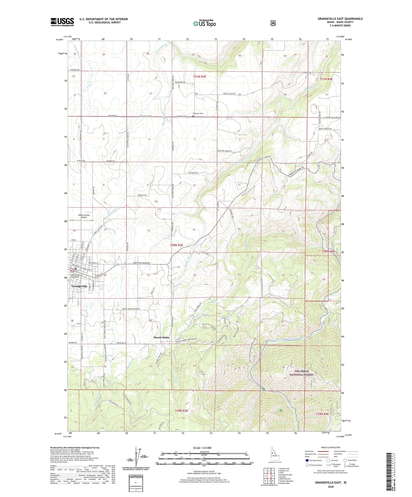 Grangeville East Idaho US Topo Map Image