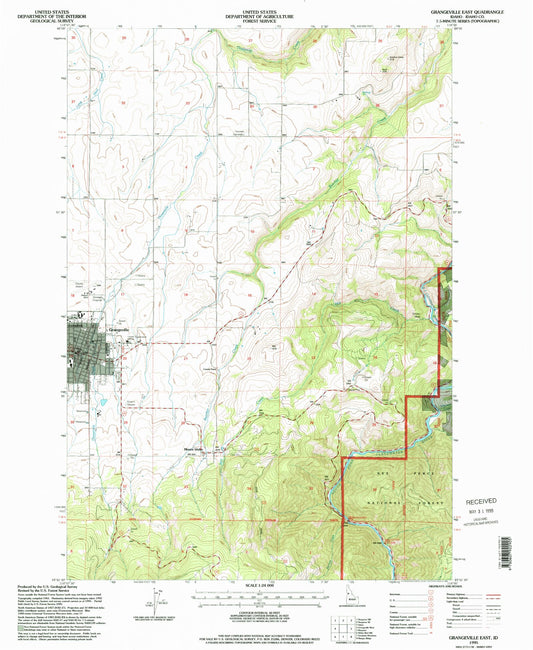 Classic USGS Grangeville East Idaho 7.5'x7.5' Topo Map Image