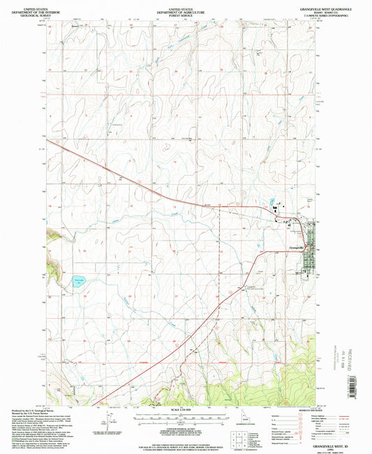 Classic USGS Grangeville West Idaho 7.5'x7.5' Topo Map Image