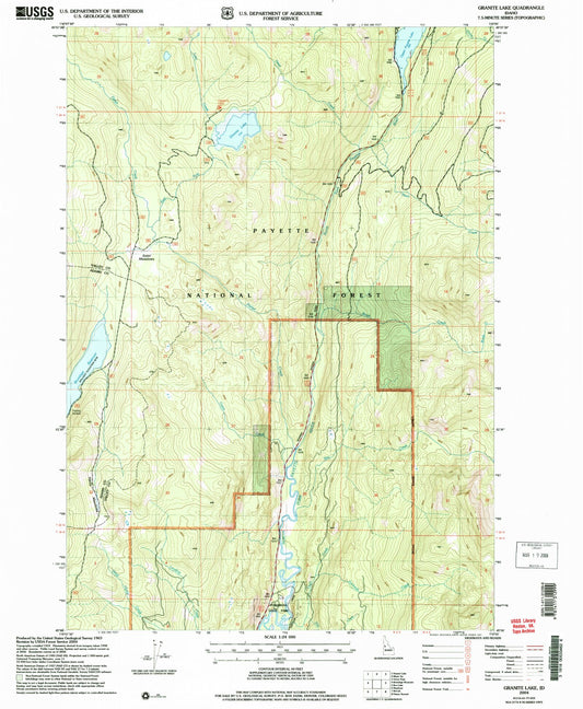 Classic USGS Granite Lake Idaho 7.5'x7.5' Topo Map Image