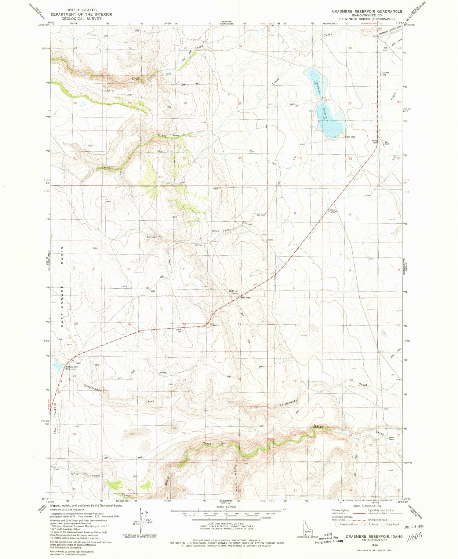 Classic USGS Grasmere Reservoir Idaho 7.5'x7.5' Topo Map Image