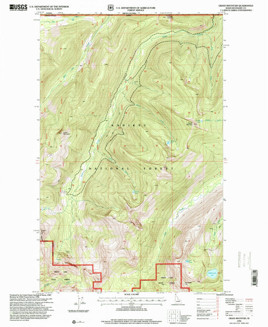 Classic USGS Grass Mountain Idaho 7.5'x7.5' Topo Map Image