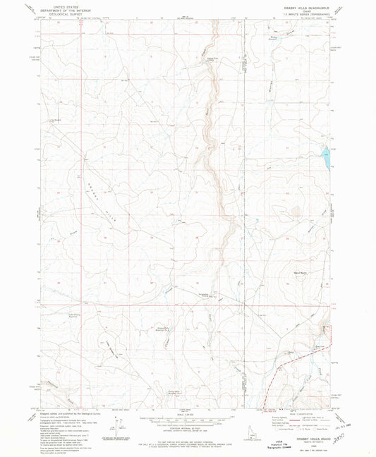 Classic USGS Grassy Hills Idaho 7.5'x7.5' Topo Map Image