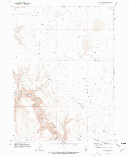 Classic USGS Grassy Ridge Idaho 7.5'x7.5' Topo Map Image
