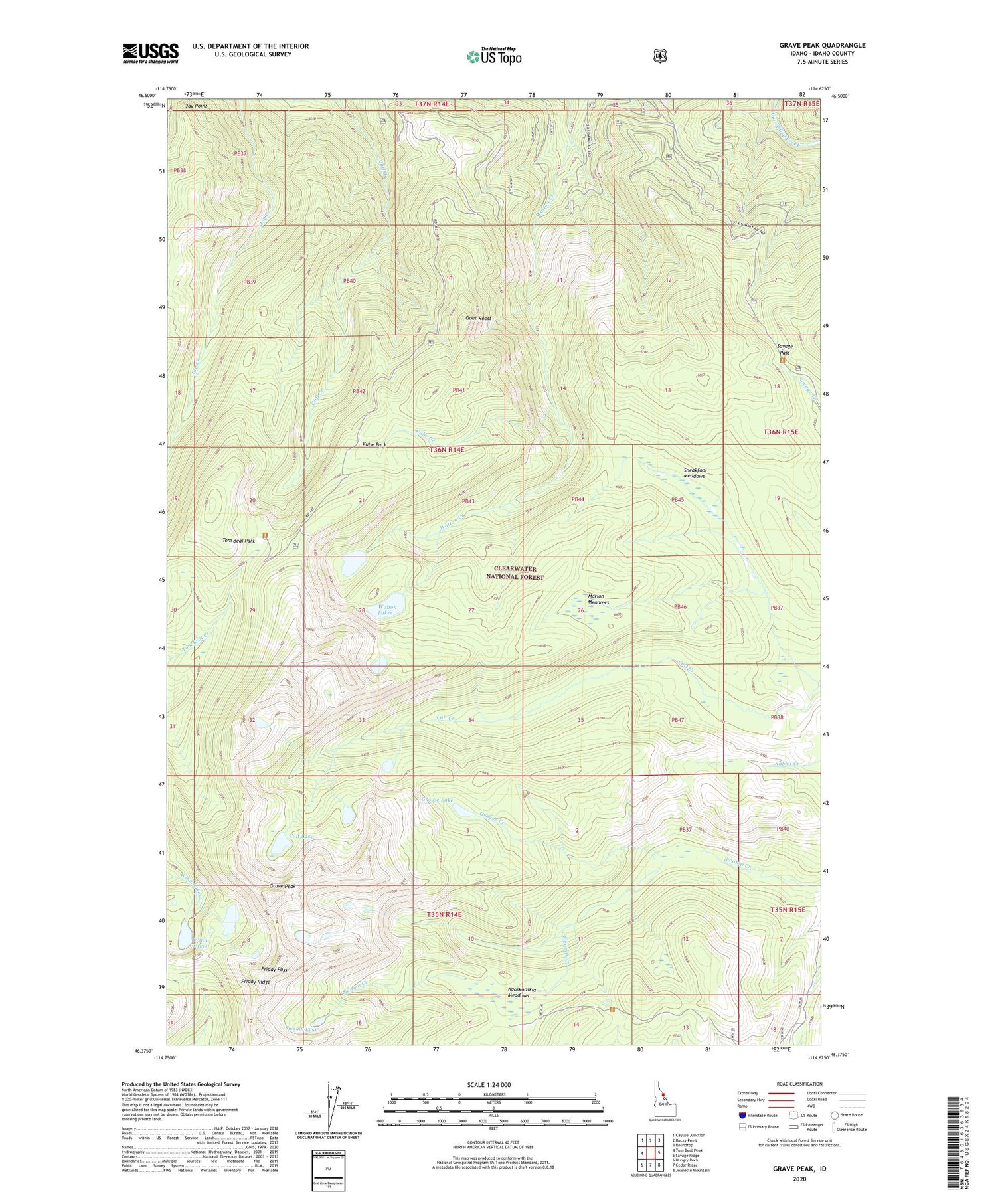 Grave Peak Idaho US Topo Map Image