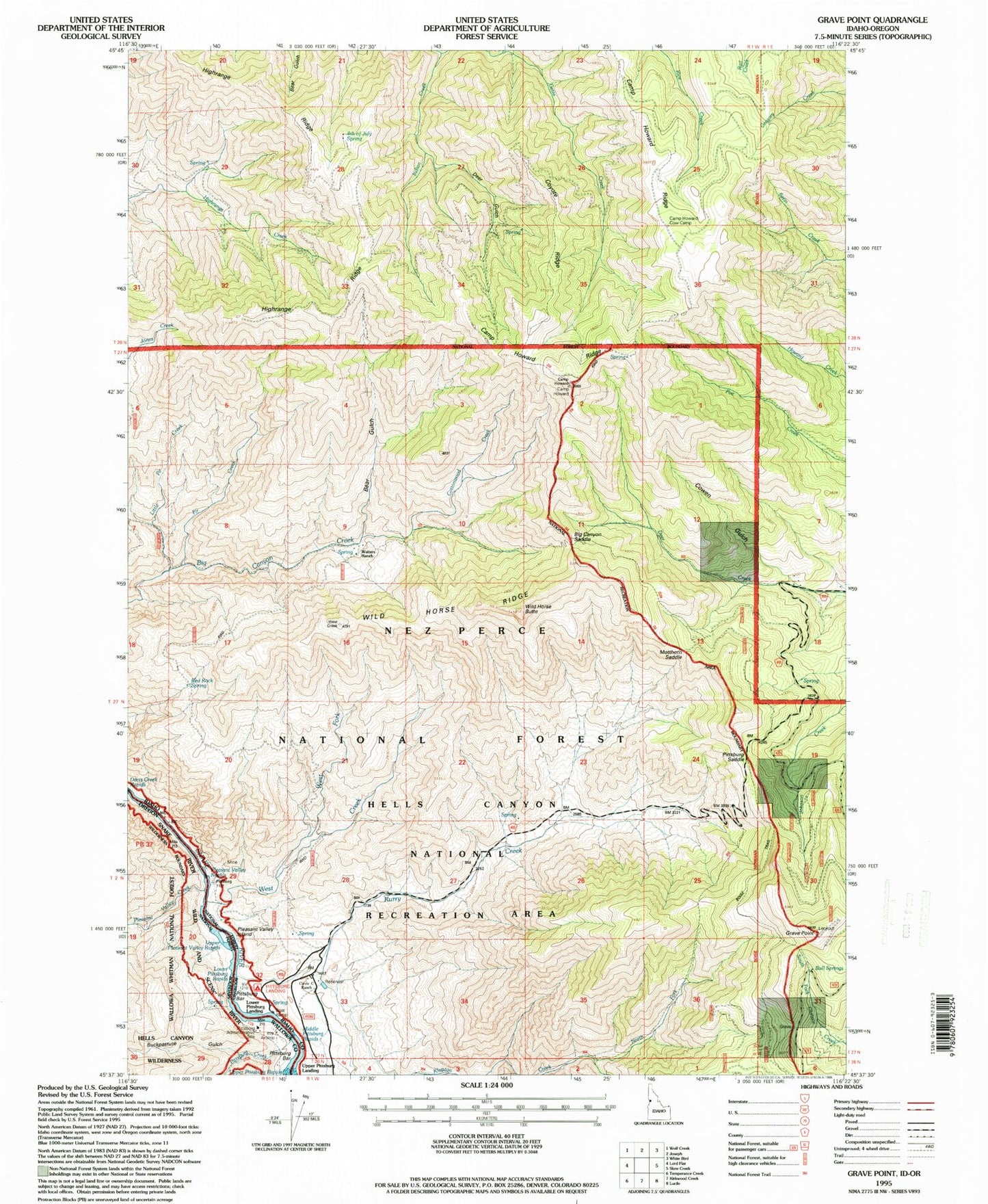 Classic USGS Grave Point Idaho 7.5'x7.5' Topo Map Image
