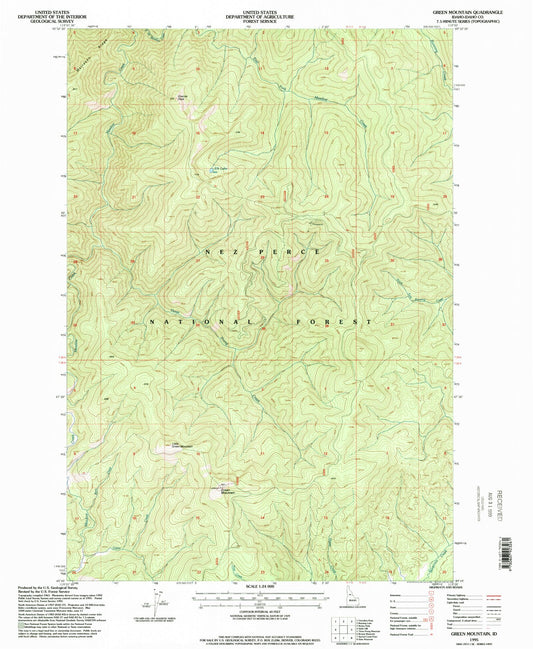 Classic USGS Green Mountain Idaho 7.5'x7.5' Topo Map Image
