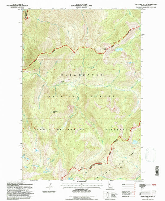 Classic USGS Greenside Butte Idaho 7.5'x7.5' Topo Map Image