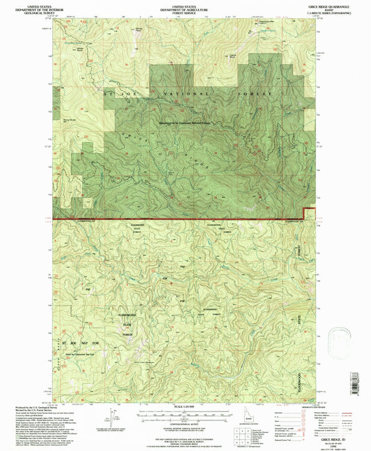 Classic USGS Grice Ridge Idaho 7.5'x7.5' Topo Map Image