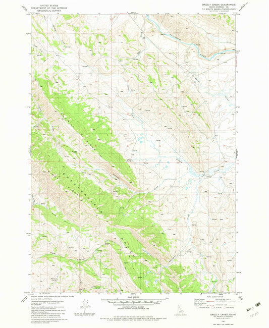 Classic USGS Grizzly Creek Idaho 7.5'x7.5' Topo Map Image
