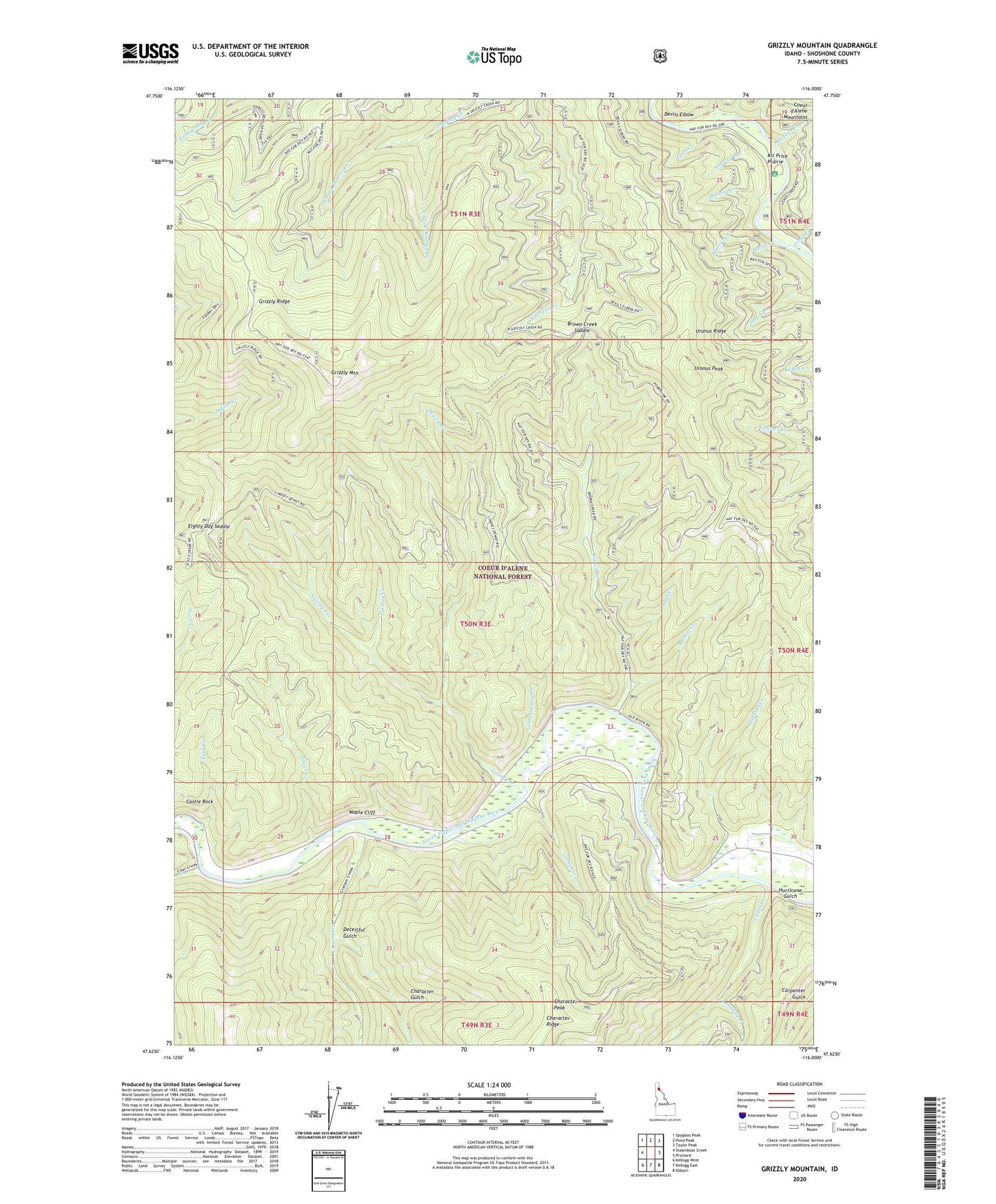 Grizzly Mountain Idaho US Topo Map Image