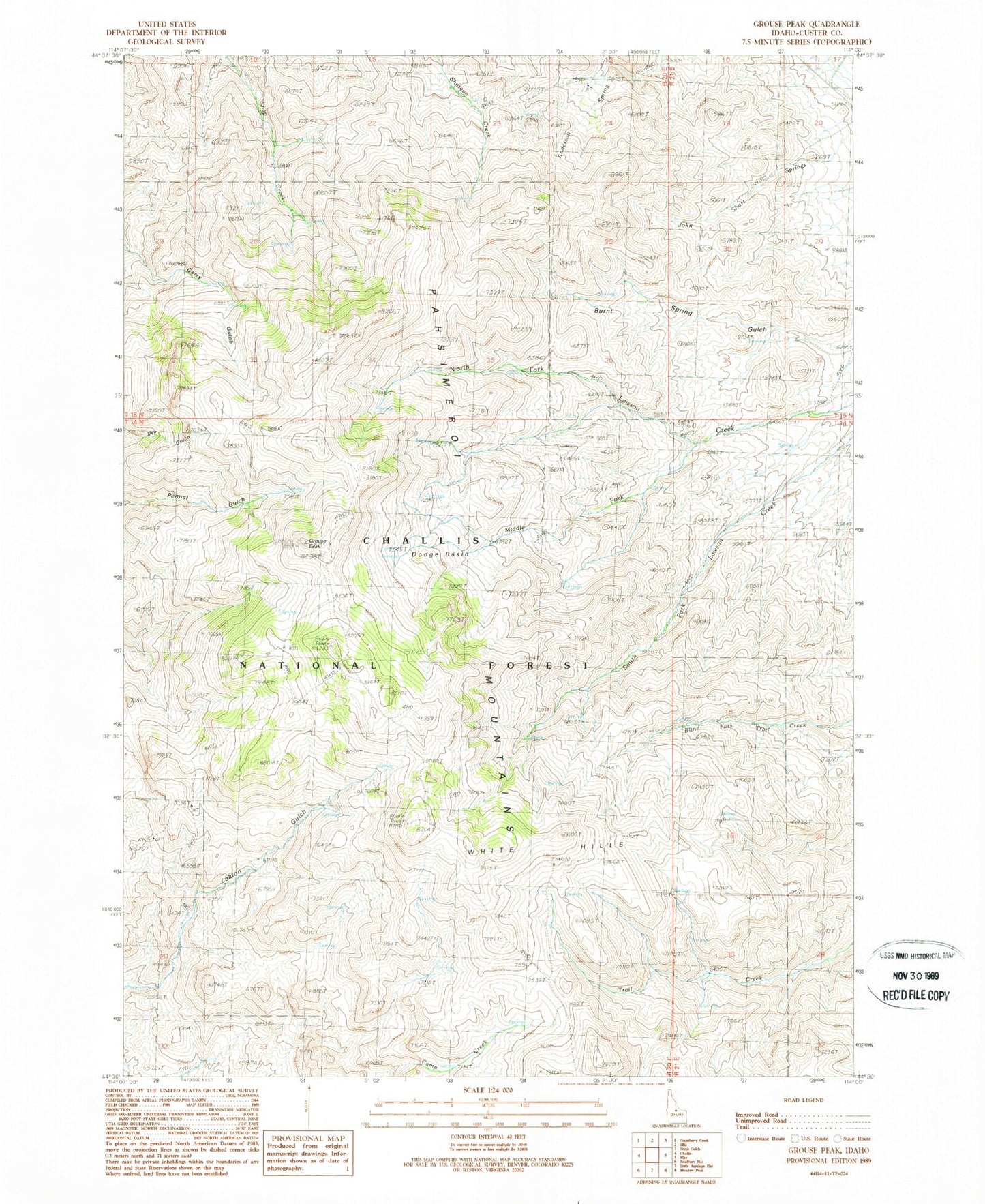 Classic USGS Grouse Peak Idaho 7.5'x7.5' Topo Map Image