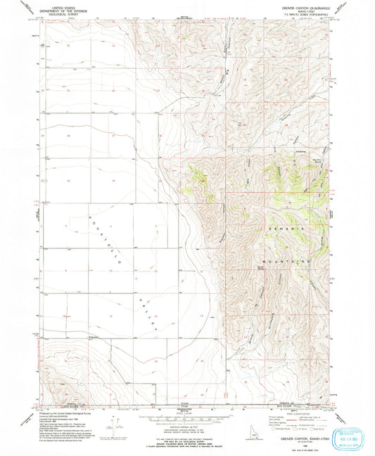 Classic USGS Grover Canyon Idaho 7.5'x7.5' Topo Map Image