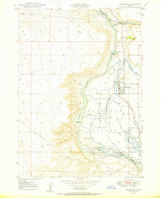 Classic USGS Hagerman Idaho 7.5'x7.5' Topo Map Image
