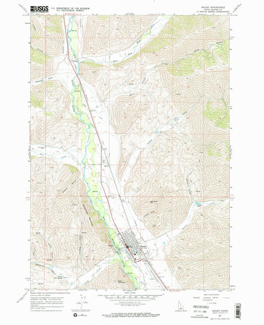 Classic USGS Hailey Idaho 7.5'x7.5' Topo Map Image