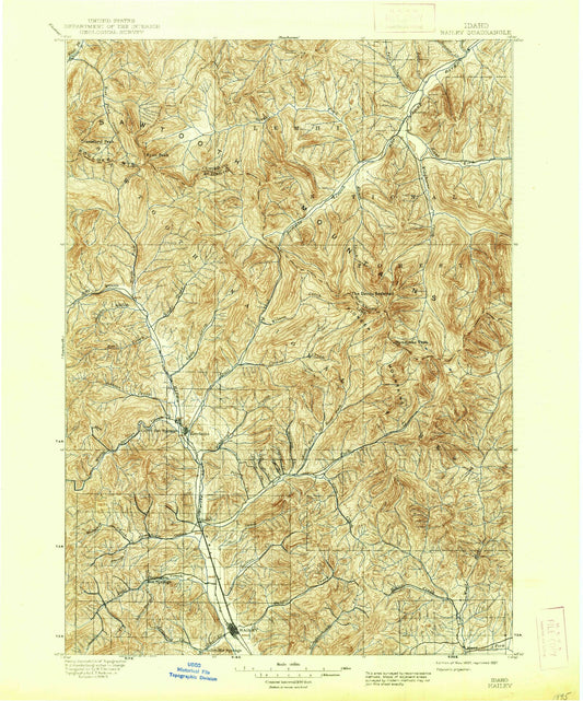 Historic 1897 Hailey Idaho 30'x30' Topo Map Image