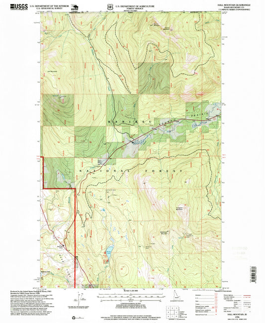Classic USGS Hall Mountain Idaho 7.5'x7.5' Topo Map Image