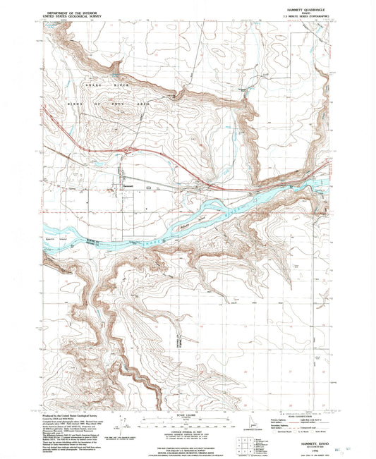 Classic USGS Hammett Idaho 7.5'x7.5' Topo Map Image