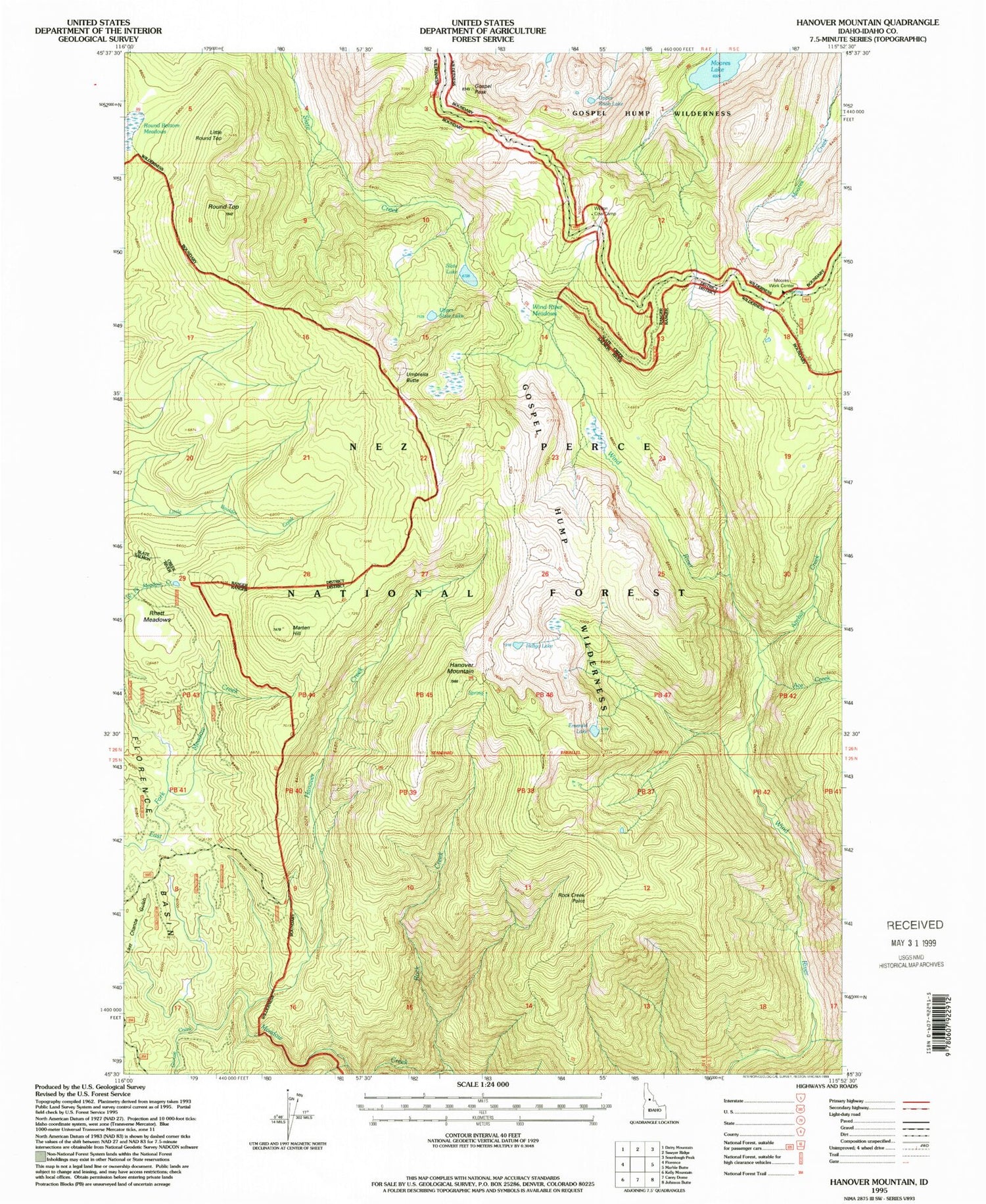 Classic USGS Hanover Mountain Idaho 7.5'x7.5' Topo Map Image