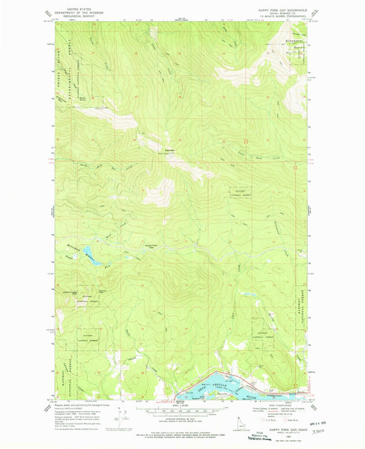 Classic USGS Happy Fork Gap Idaho 7.5'x7.5' Topo Map Image