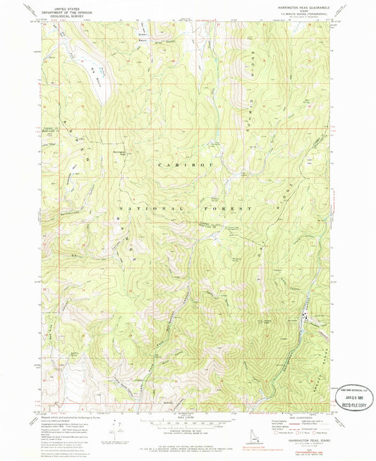Classic USGS Harrington Peak Idaho 7.5'x7.5' Topo Map Image