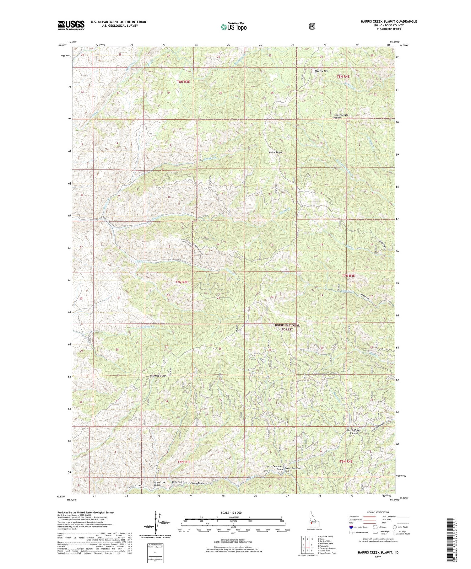 Harris Creek Summit Idaho US Topo Map Image