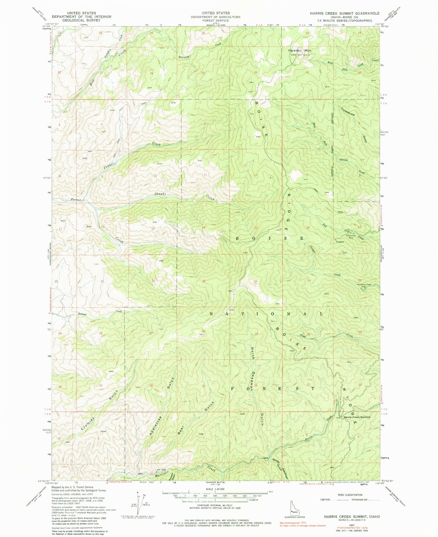 Classic USGS Harris Creek Summit Idaho 7.5'x7.5' Topo Map Image