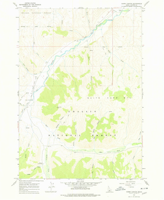 Classic USGS Harry Canyon Idaho 7.5'x7.5' Topo Map Image