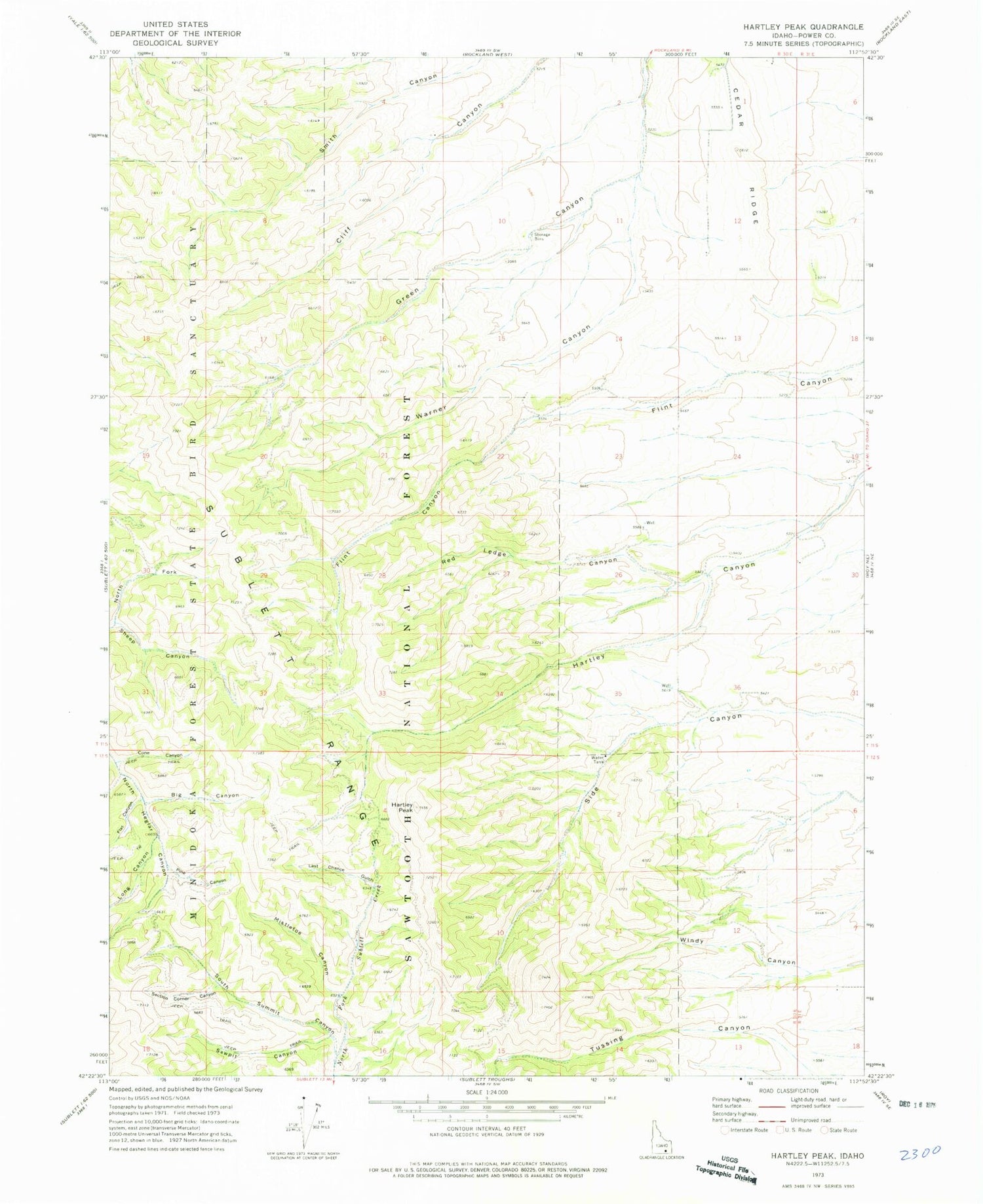 Classic USGS Hartley Peak Idaho 7.5'x7.5' Topo Map Image