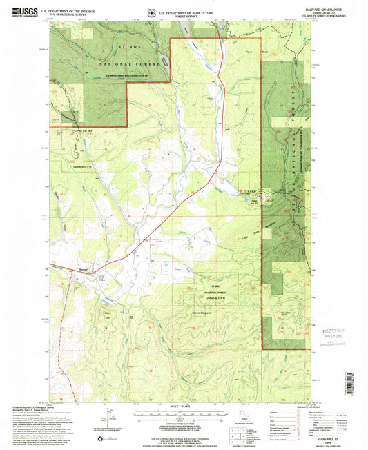 Classic USGS Harvard Idaho 7.5'x7.5' Topo Map Image