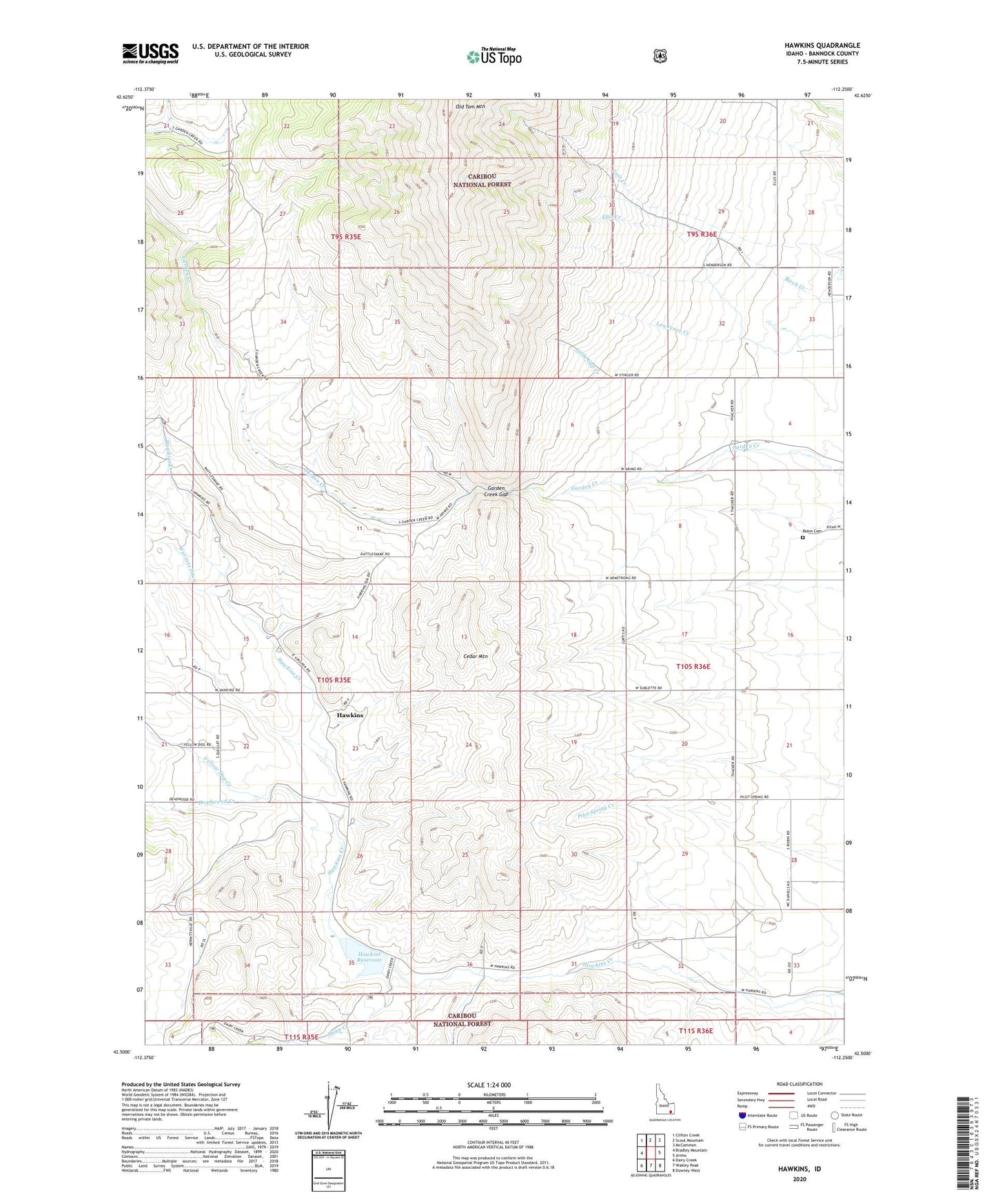 Hawkins Idaho US Topo Map Image