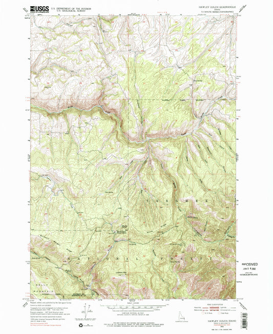 Classic USGS Hawley Gulch Idaho 7.5'x7.5' Topo Map Image